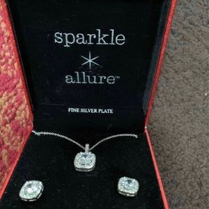FINE SILVER Plate Necklace & Earrings Jewelry Set